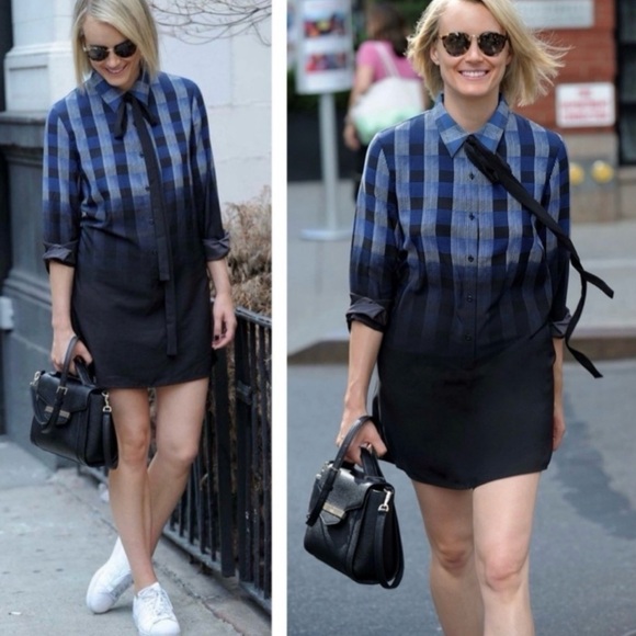 Thakoon Ombre Degraded Check Belted Long Sleeve Mini Dress Tunic Size Medium New - Picture 3 of 10